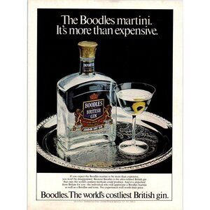 1981 Boodles British Gin Vintage Print Ad Martini Silver Platter Bar Wall Art